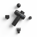 SpineCraft PulseMini matte black percussion massage gun with 4 attachment heads hero shot
