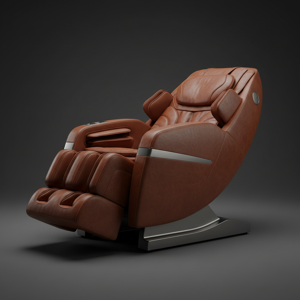 SpineCraft ThroneOne cognac leather zero-gravity L-track massage chair hero shot